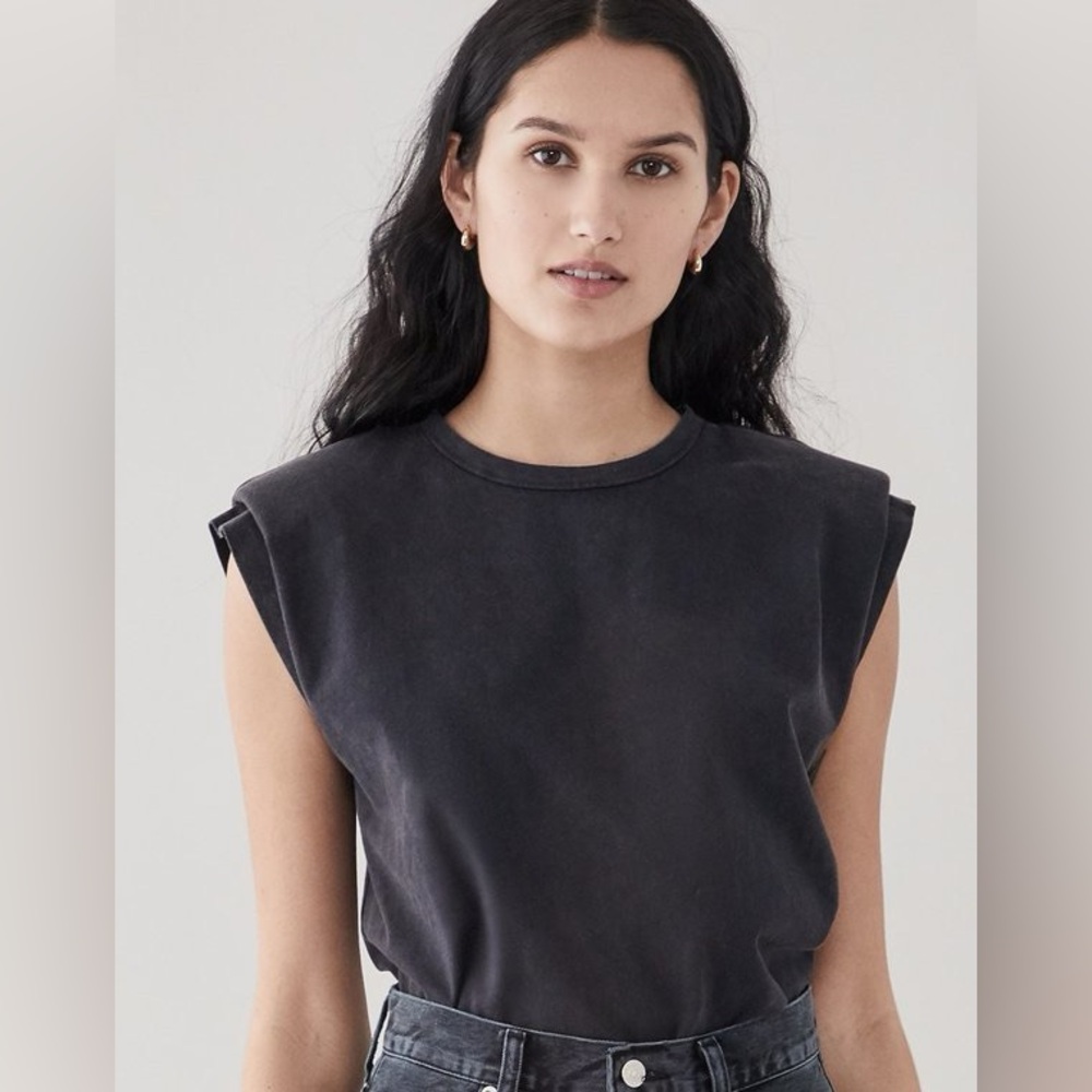 Anine Bing Black Padded Shoulder Muscle Tee
